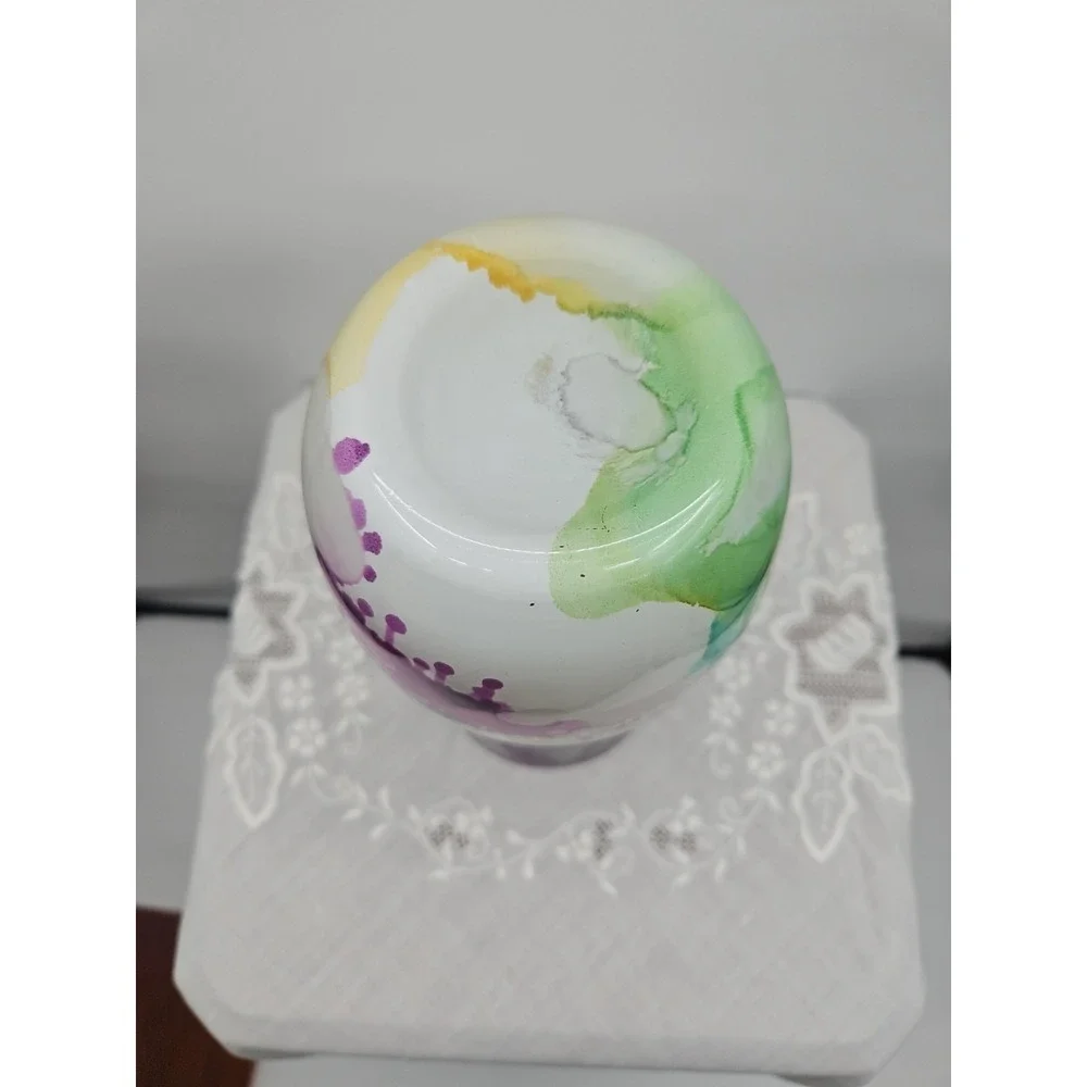 Unique Art Glass Vase Swirls Purple Green Yellow Abstract Design Accent‎ Decor